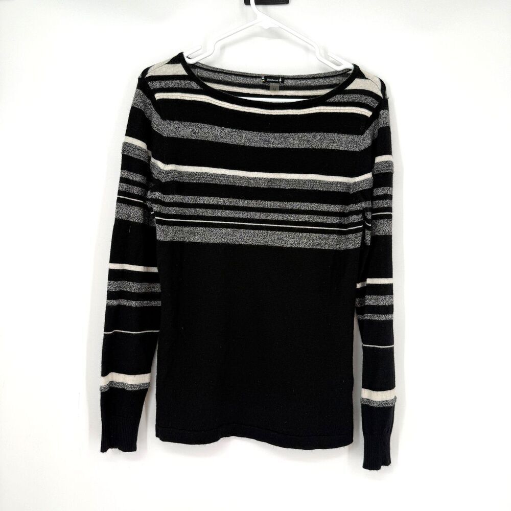SmartWool Sweater Merino Wool Blend Striped Pullover Black Casual Womens Size M